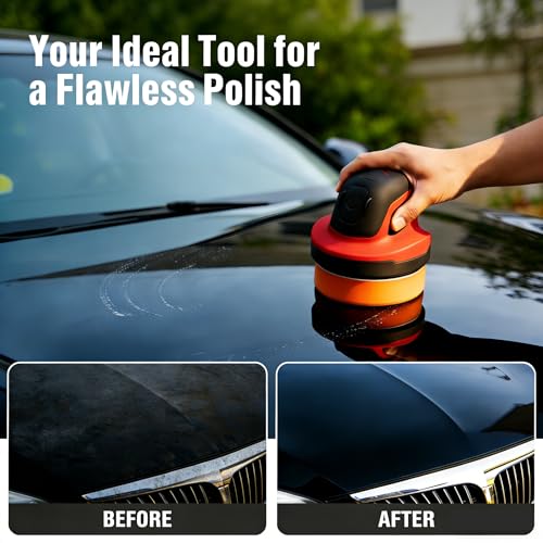 BLACKCUBE Cordless Car Polisher 230 RPM, USB Rechargeable Auto Buffer with 2000mAh Battery, Lightweight 5-Pad Detailing Kit for Scratch Removal, Waxing & Polishing – for Car, Boat & Home