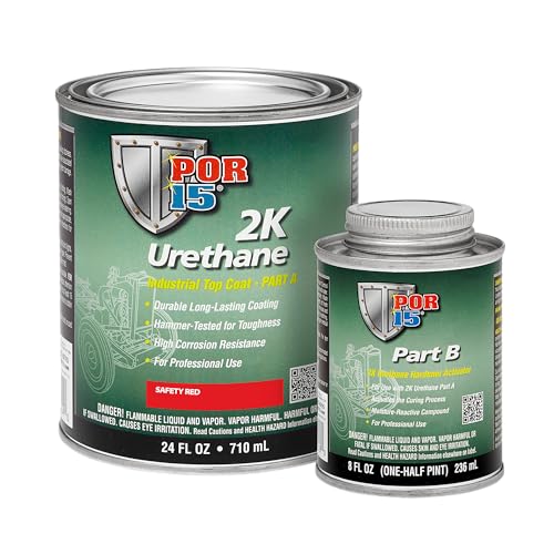 POR-15 2K Urethane - Safety Red - 32 FL OZ - Two Part Industrial Top Coat | Durable Long-Lasting Coating | Hammer Tough Finish - color: Safety Red, size: 32 Fl Oz (Pack of 1)