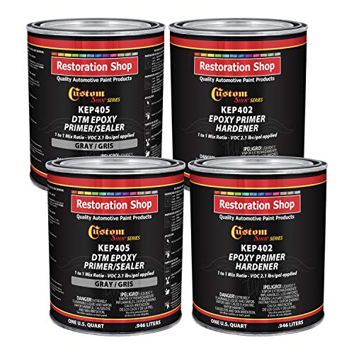 Custom Shop, Gray DTM Epoxy Primer/Sealer 2.1 VOC, 1:1 Mix, 1 Gallon Kit - color: Gray, size: 32 Fl Oz (Pack of 4)