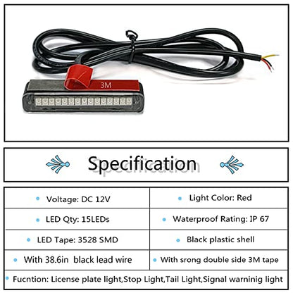 1Pcs 15 Red Leds Waterproof Motorcycle Led License Plate Light,Brake Stop Light,Tail Light,Trailer Light,Side Marker Light,Signal Warning Light for Motorcycle Scooter Bike ATV Car RV SUV