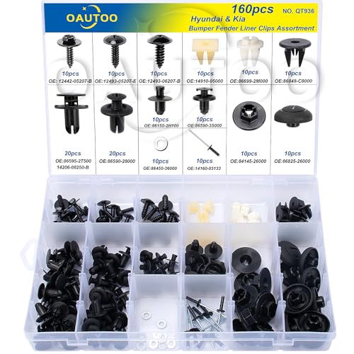160pcs for Hyundai & Kia Bumper Engine Under Cover Fender Liner Rocker Molding Retainer Clips Assortment Screw with Nut Kit