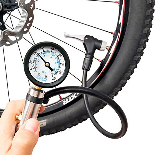 CycloSpirit Universal Bicycle Tire Inflator Gauge with Auto-Select Valve Type - Presta and Schrader Air Compressor Tool - size: Dial 2"