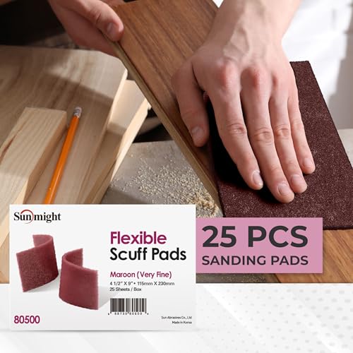 Sunmight Flex Scuff Pads for Paint Prep 4.5" x 9" - Maroon 80500 - Aluminum Oxide - Surface Prep & Sanding Cloth - Preparation Hand Pads for Auto, Marine, Aerospace - 25 Flexible Red Pads