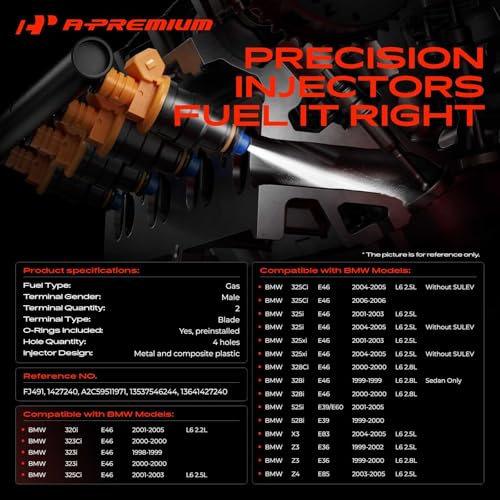 A-Premium Set of 6 Fuel Injectors Compatible with BMW