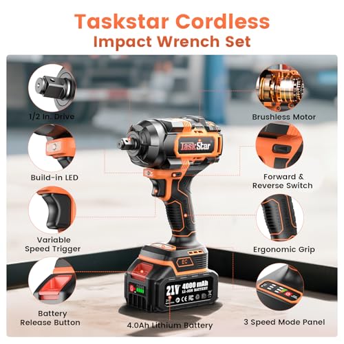 TaskStar 1500N.m 1/2" Cordless Impact Wrench for Auto Repair - style: 1500Nm