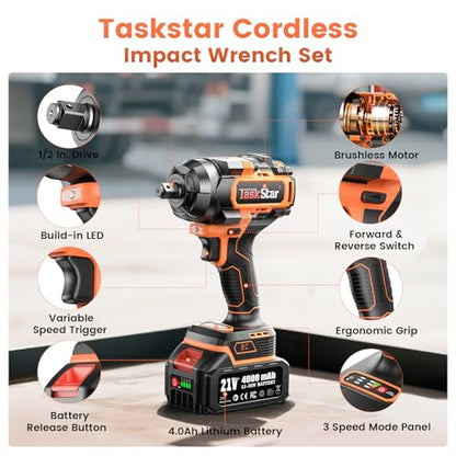 TaskStar 1500N.m 1/2" Cordless Impact Wrench for Auto Repair - style: 1500Nm