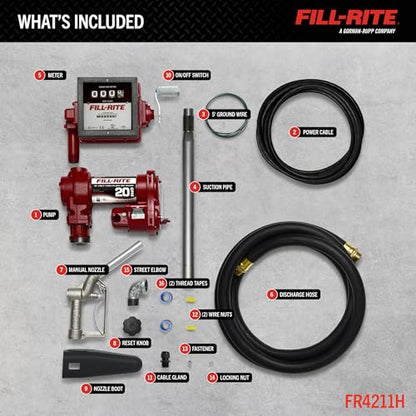 Fill-Rite FR4211H 12V 20 GPM Fuel Transfer Pump with Standard Mechanical Meter Package, Gallons Gasoline, Diesel, Kerosene, Ethanol & Methanol Blends & Biodiesel - style: Meter (Gallons) Package