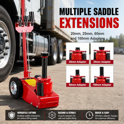 XtremepouwerUS 35-Ton Air Hydraulic Floor Jack Truck Lift Jacks Service Repair Lifting Tool Wheels w/Extension Adapters Set - size: 35 Tons