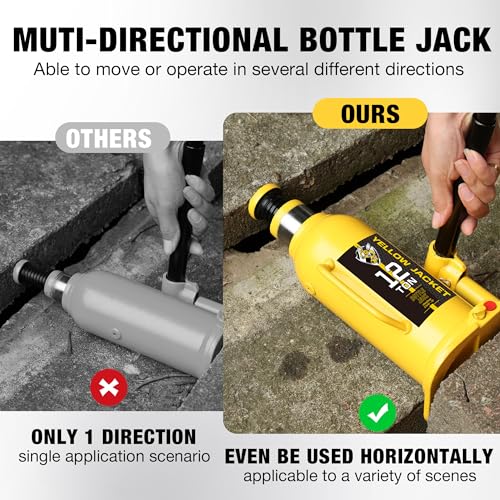 YELLOW JACKET 12 Ton Muti-Directional Welded Bottle Jack (24,000lb), Horizontal Bottle Jacks Use for Car, Pickup, Truck, RV, Auto Repair, Hydraulic Bottle Jack, Yellow - size: 12 ton muti-directional