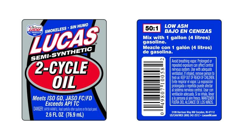 Lucas Oil 10058 Semi-Synthetic 2-Cycle Motor Oil - 2.6 Ounce (Pack of 3) - size: 2.6 Ounce (Pack of 3), style: 1 Pack
