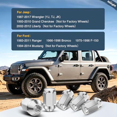 Nilight 24PCS 1/2-20 Lug Nuts Compatible with 1987-2017 Wrangler YJ TJ JK - color: Silver, size: 24PCS Jeep Wrangler 1987-2017 Ranger 1983-2011
