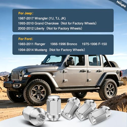 Nilight 24PCS 1/2-20 Lug Nuts Compatible with 1987-2017 Wrangler YJ TJ JK - color: Silver, size: 24PCS Jeep Wrangler 1987-2017 Ranger 1983-2011
