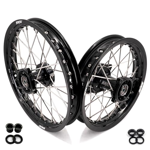 KKE 1.4 * 14 & 1.6 * 12 Spoked Kid's Wheels Rims Set for Kawasaki KX65 2000-2024 Black 14/12 Rim