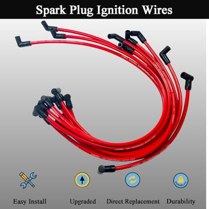 10mm High Performance Spark Plug Wire Set Compatible with Chevy SBC BBC 305 350 454 Electronic V8 Engine with HEI Distributor