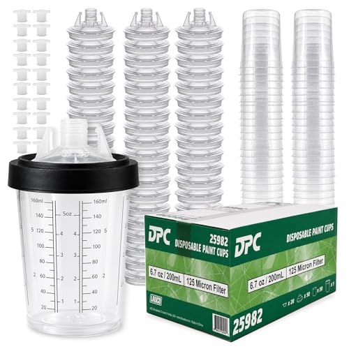 LAUCO Disposable Spray Gun Paint Cups Kit – 50 Pack Liners & Lids with 125 Micron Strainer, Hard Cup, Retainer Ring & Plugs (200ml / 6oz) 25982 - size: 200ml / 6oz