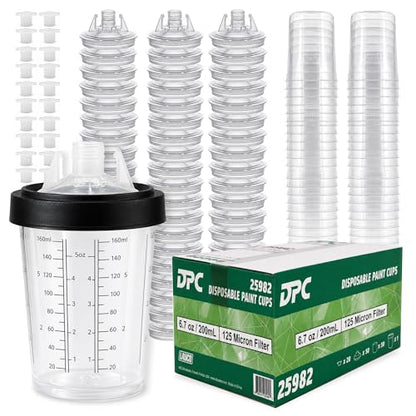 LAUCO Disposable Spray Gun Paint Cups Kit – 50 Pack Liners & Lids with 125 Micron Strainer, Hard Cup, Retainer Ring & Plugs (200ml / 6oz) 25982 - size: 200ml / 6oz