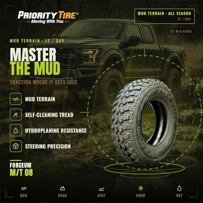 Forceum M/T 08 Mud Off-Road Light Truck Radial Tire-LT235/75R15 235/75/15 235/75-15 104/101Q Load Range C LRC 6-Ply BSW Black Side Wall