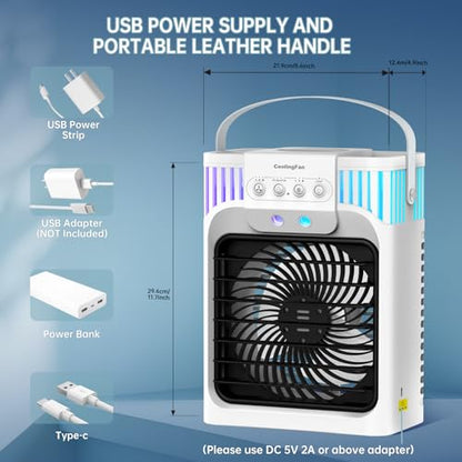 Portable Air Conditioners, 4 in 1 Cooling Fan with 3 Speeds & 3 Mist Modes,1200ml Water Tank, 2-8H Timer, Remote Control, 7 Color Night Light, Quiet Small Air Cooler for Bedrooms Office Car