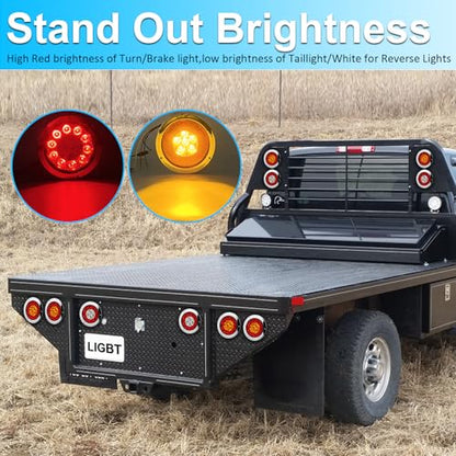 LIGBT 2PCS 4 Inch Red Amber Round LED Trailer Tail Lights Turn Signal Lights 16LEDs IP67 Waterproof Turn Stop Brake Turn Signal Running Tail Light for Boat Trailer Truck RV - color: Red&Amber 2pcs