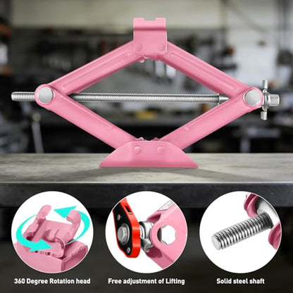 DNA MOTORING Scissor Jack for Car 1.5 Ton (3,306 lbs) Capacity, Pink - color: Pink, style: 1.5 Ton
