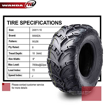 WANDA Premium 8 Ply ATV/UTV Tires 24x11-10 24x11x10 Mud Sling