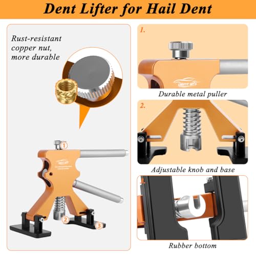 Paintless Dent Repair Kit with Enhanced Glue Tabs,Car Dent Removal Tool Set for Hail Damage, Door Dings, Body Dents – Includes PDR Hammer,100W Hot Glue Gun, Suction Cup & Repair Accessories - color: Yellow