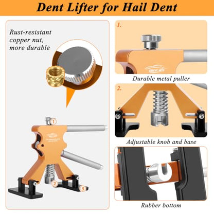 Paintless Dent Repair Kit with Enhanced Glue Tabs,Car Dent Removal Tool Set for Hail Damage, Door Dings, Body Dents – Includes PDR Hammer,100W Hot Glue Gun, Suction Cup & Repair Accessories - color: Yellow