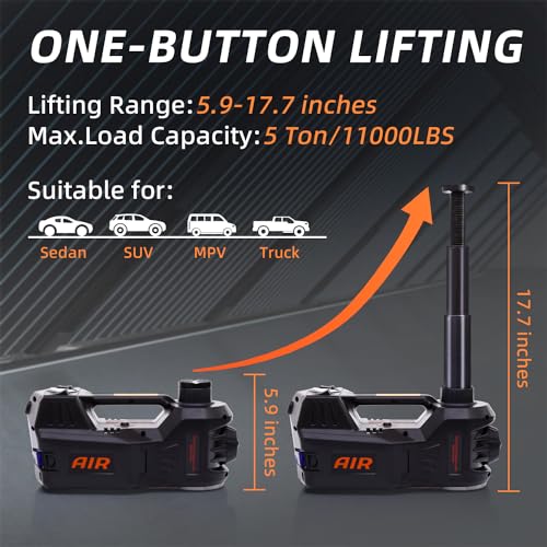 STANDTALL Electric Car Jack 5 Ton 12V Floor Jack, Impact Wrench, Inflator - color: Black Jack+Portable Wrench