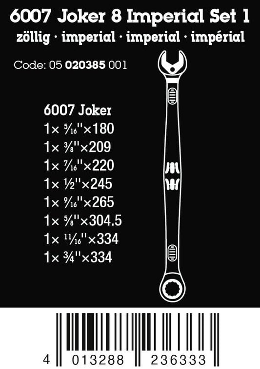 6007 Joker Imperial 8 Set 1 Ratcheting Combination Spanner Set, Imperial, 8 Pieces
