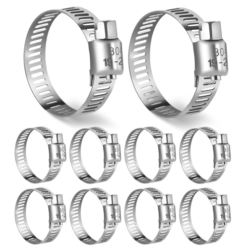 10PCS 3/4'' to 1 1/8'' Hose Clamps, 304 Stainless Worm Gear Clamp - size: 19-29mm(10Pcs)