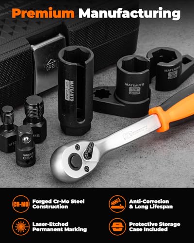 7 Piece Oxygen Sensor Socket Set with Ratchet Wrench