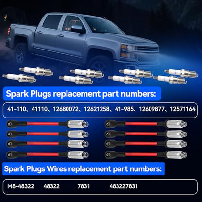 41-110 Iridium Spark Plugs & M8-48322 Wires, Compatible with Chevy GMC V8 - size: Standard Plugs+Wires