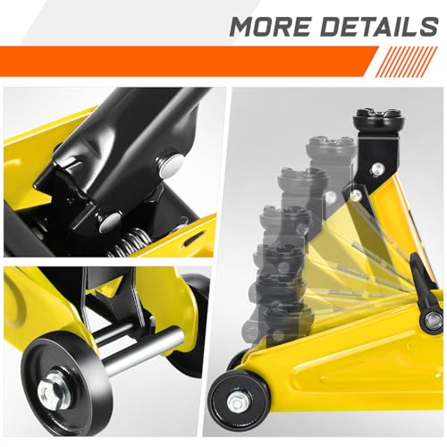 PM PERFORMOTOR Low Profile Hydraulic Trolley Service/Floor Jack Combo with 2 Ratchet Jack Stands, 2 Ton (4000 lbs) Capacity, Yellow,PM-TOL-FJ3P-YL - color: Yellow