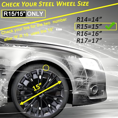 15 inch Hubcaps ABS Replacement for Steel Wheel（Non-Alloy） Snap-on Set of 4 - color: BK-Black, size: 15-inch