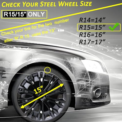15 inch Hubcaps ABS Replacement for Steel Wheel（Non-Alloy） Snap-on Set of 4 - color: BK-Black, size: 15-inch