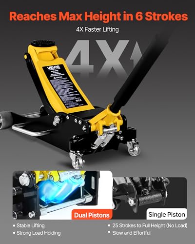 VEVOR Low Profile Floor Jack, 2.5 Ton (5500 lbs) Capacity, Aluminum & Steel Racing Floor Jack with Dual Pistons Quick Lift Pump, Hydraulic Trolley Car Lift for Compact SUVs, Lifting Range 3.74-18.7 in