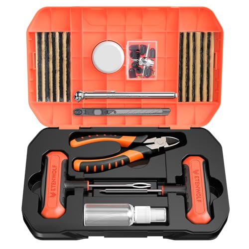 ETENWOLF Tire Repair Kit 42 Pcs, Heavy Duty Tire Plug Kit to Fix Punctures - color: Vivid Orange