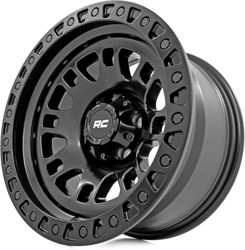 Rough Country 82 Series One-Piece Aluminum Wheel - 17x9, 5x4.5" Bolt Pattern, 12mm Offset, Gloss Black with Rugged 8-Spoke Design