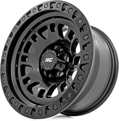 Rough Country 82 Series One-Piece Aluminum Wheel - 17x9, 5x4.5" Bolt Pattern, 12mm Offset, Gloss Black with Rugged 8-Spoke Design