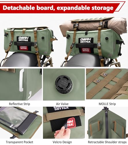 OSAH DRYPAK Waterproof Motorcycle Tail Bag, 40L Waterproof Duffel Bag, Motorcycle Dry Bag, Multifunctional Luggage Bag with Shoulder Straps for Travel, Camping, Fishing - color: Olive green