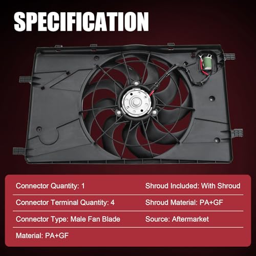 Engine Radiator Cooling Fan Assembly Replacement for Chevy Cruze 2011-2016 Replacement for Buick Verano 2012-2017 Radiator AC Condenser Cooling Fan Replace 13360890 13372154 13289627 13427161 13427160