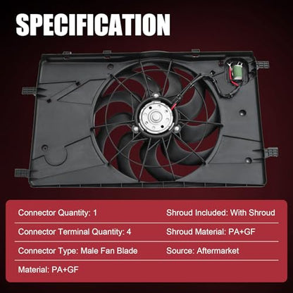 Engine Radiator Cooling Fan Assembly Replacement for Chevy Cruze 2011-2016 Replacement for Buick Verano 2012-2017 Radiator AC Condenser Cooling Fan Replace 13360890 13372154 13289627 13427161 13427160