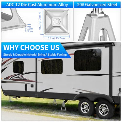 BEBOBLY RV Stack Jacks 4 Pack, Screw Jack Stands for RV Camper Travel Trailer Leveling, Aluminum Stabilizer Jacks, Single Support Unloading Up to 6000 Lbs, Adjustable from 11" to 17"
