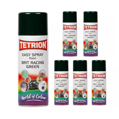 Tetrion Easy Spray Paint - British Racing Green 13.5 oz (Pack of 6) – Fast-Drying Multipurpose Spray Paint for Metal, Wood, Plastic & Ceramic – Indoor/Outdoor, 400ml - color: Green - British Racing, size: 2.26 Ounce (Pack of 6)