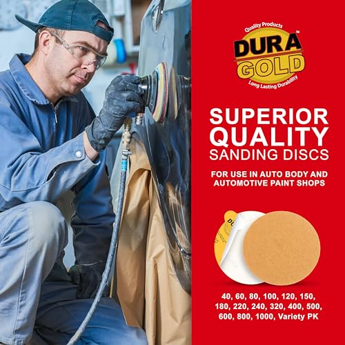 Dura-Gold Premium 6" Gold PSA Sanding Discs - 40 Grit, Box of 25 - Self - size: 40-Grit