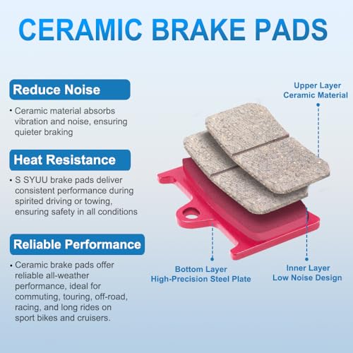 S SYUU Ceramic Motorcycle Brake Pads Set - Front & Rear High-Performance Compatible with Can Am Spyder RT RT-S RS RS-S GS Roadster SE5 SM5 990CC RS Phantom Black 2008 2009 2010 2011 2012 FA474F FA473R