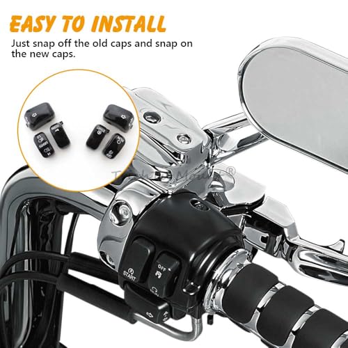 Handle Bar Switch Button Cover Cap Kit Fit for 1996-2017 Harley VRSC Sportster Dyna Softail Road King,6pcs (Black) - color: Black