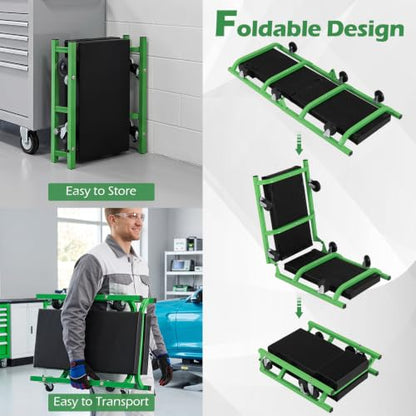 Goplus Foldable Mechanic Creeper with 360° Swivel Wheels, - color: Green, size: 36"