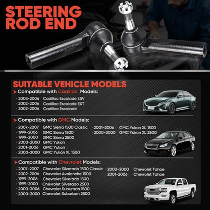 Front Outer Tie Rod Ends ES3493T Driver and Passenger Side 2 pcs Compatible with Cadillac Escalade ESV EXT | Chevroletn Avalanche | Silverado | Suburban 1500 2500 | GMC Sierra | Yukon XL 150 - size: ES3493T