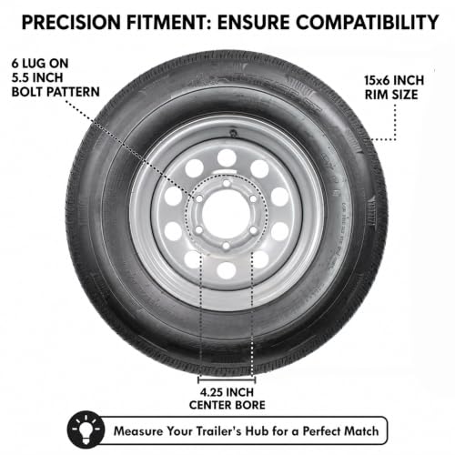 eCustomrim 2 Pack Radial Trailer Tire Rim Assembly ST225/75R15 6 Lug Silver